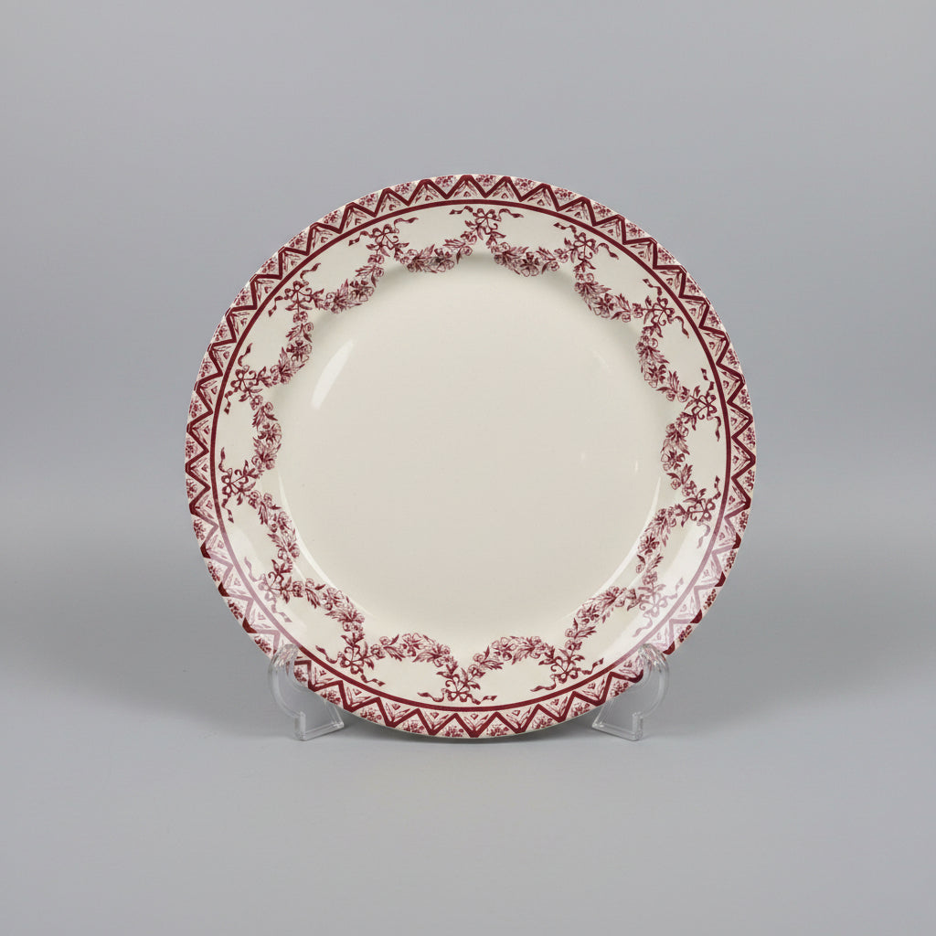 Claytan Vintage Burgundy Ribbon & Floral Garland Rimmed Plate (30cm)