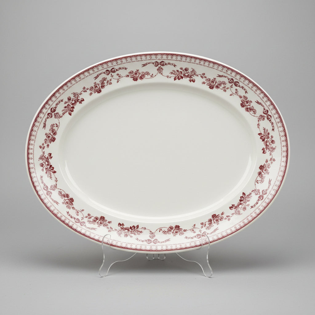 Comptoir de Famille French Vintage Burgundy Floral Oval Serving Platter (40cm)