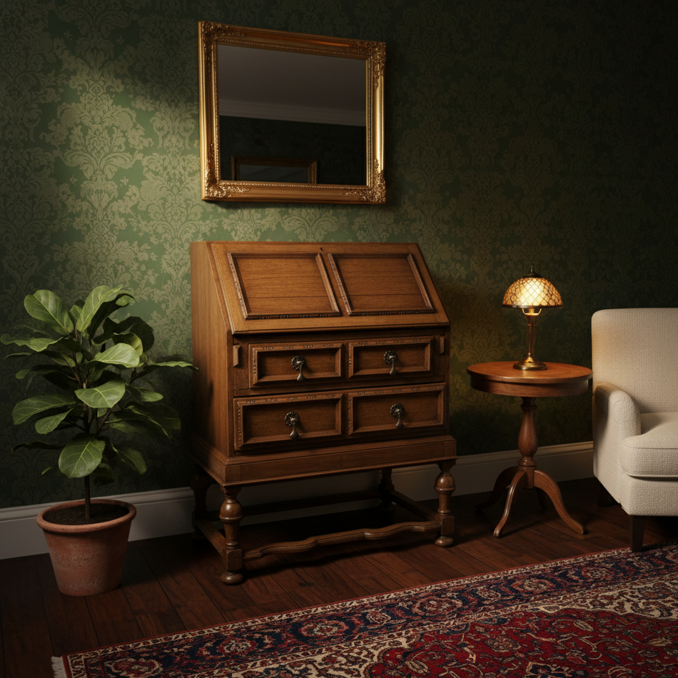 Early 20th Century Carved Oak Bureau