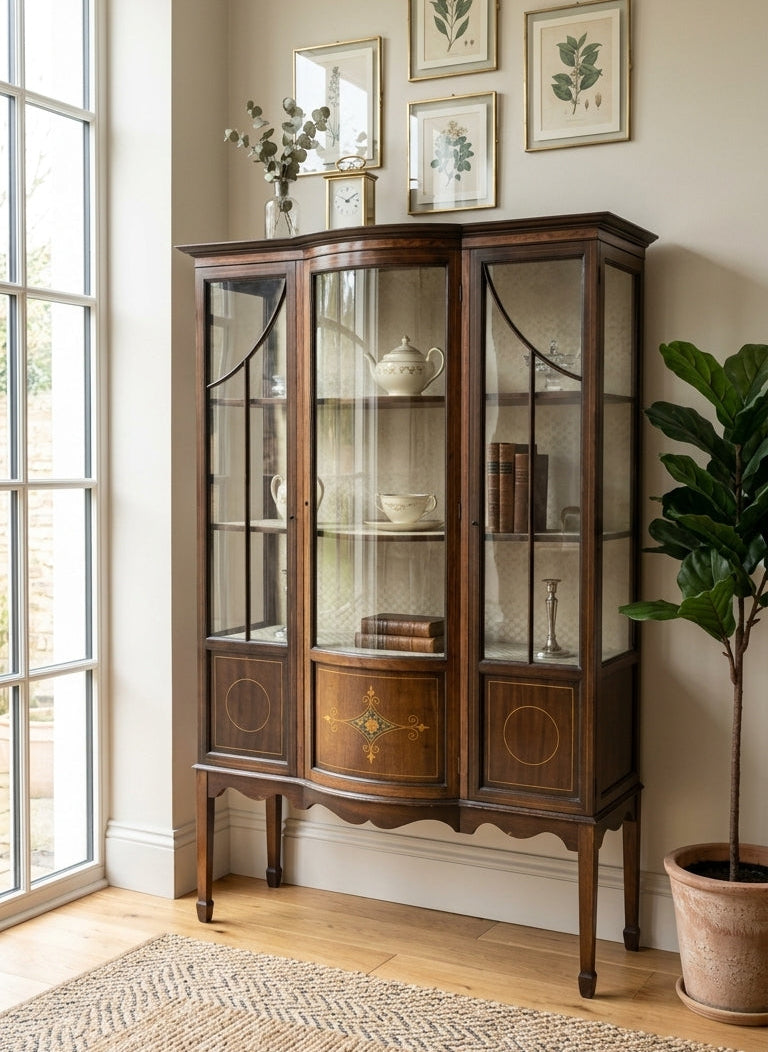 Edwardian Inlaid Mahogany Bow-Fronted Display Cabinet Circa 1900-1910- Pre order Nov 26