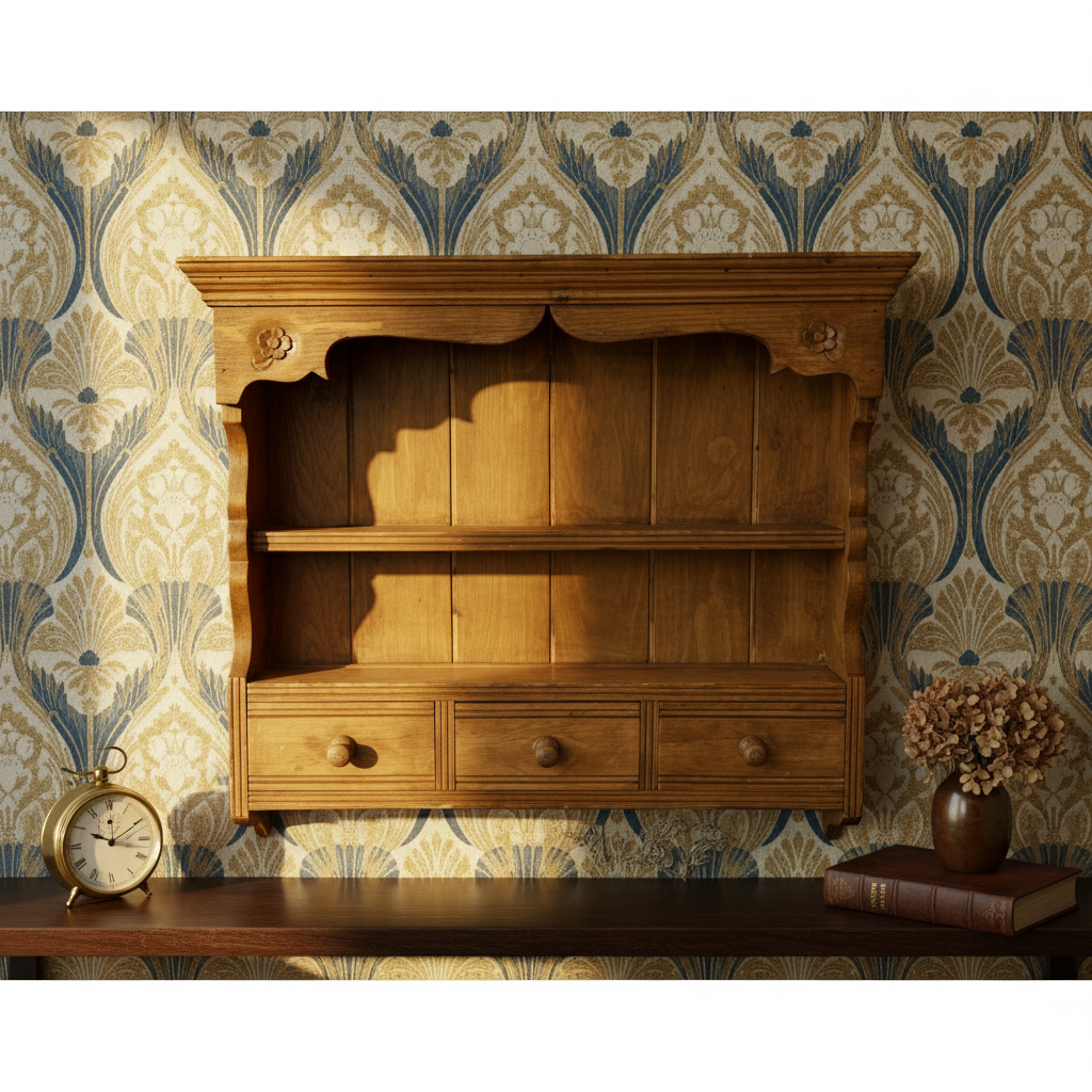 Victorian Style Carved Pine Wall Hanging Two Tier Spice Rack/Shelving Unit