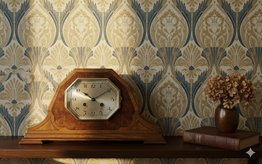 Antique Mantel Clock with Octagonal Dial with Walnut veneer case