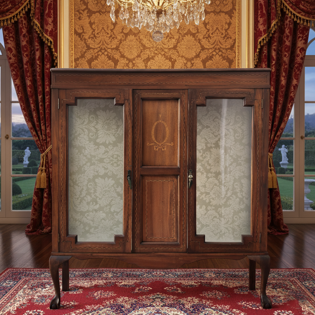 Edwardian french inlaid glass display cabinet