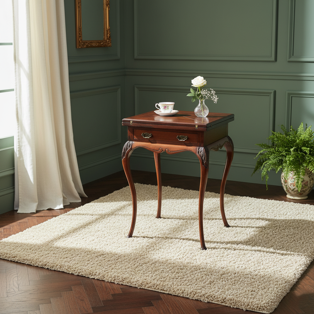 Victorian Mahogany Envelope Swivel Top Card Table with Drawer
