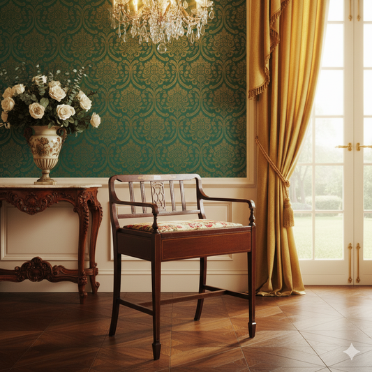 An Edwardian Inlaid Mahogany and Fabric Upholstered Piano Stool