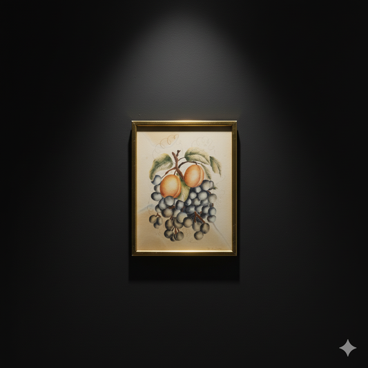 Vintage Watercolour Still Life - Peaches and Grapes