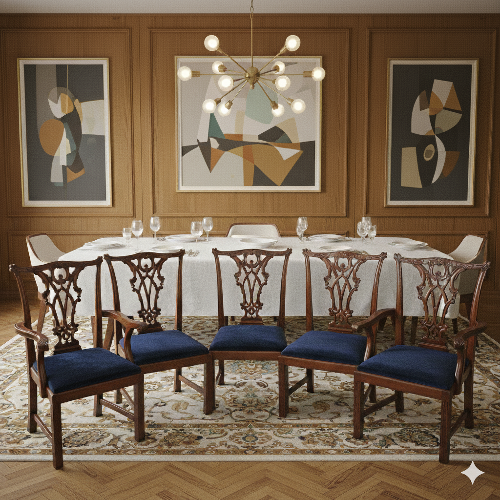 A set of 4 CHIPPENDALE STYLE DINING CHAIRS