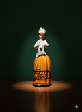 Glossy Ceramic Figurine: Traditional Lady with Apron and Orange Skirt