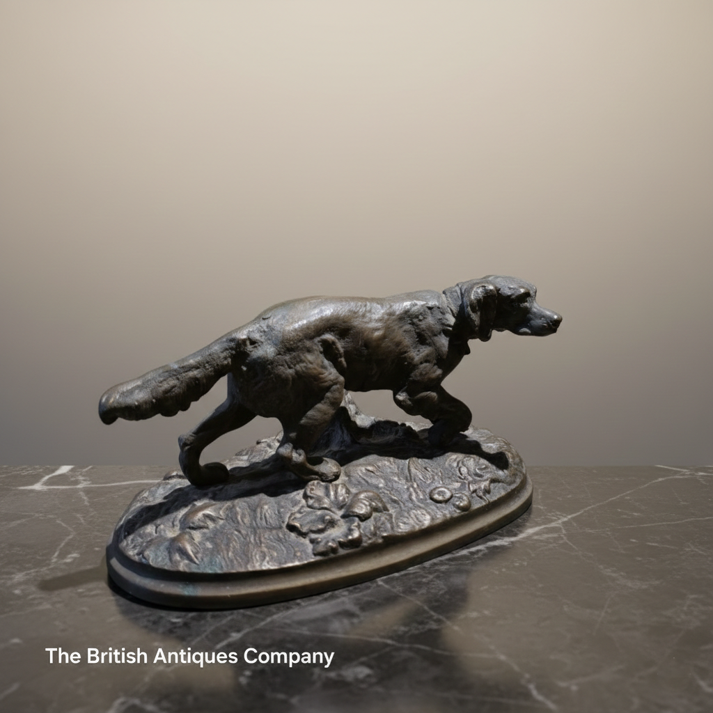 19th Century French School Bronze Sculpture of a Pointing Setter
