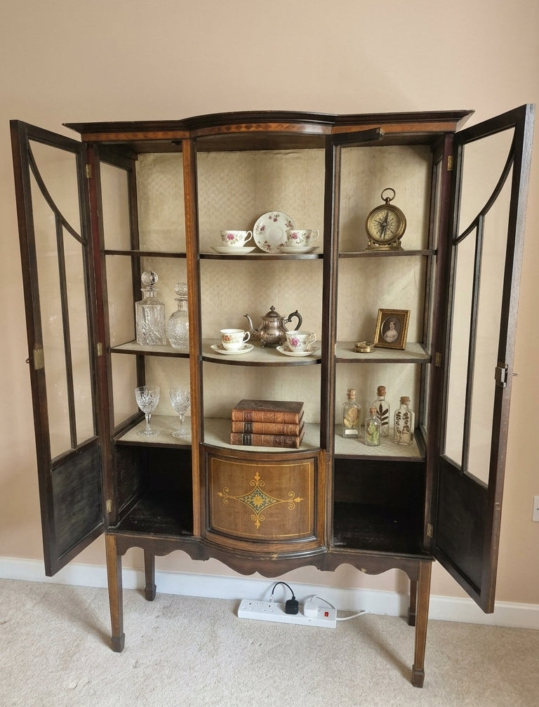 Edwardian Inlaid Mahogany Bow-Fronted Display Cabinet Circa 1900-1910- Pre order Nov 26