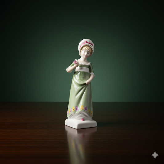 Vintage Porcelain Figurine: Georgian Lady in Green Dress