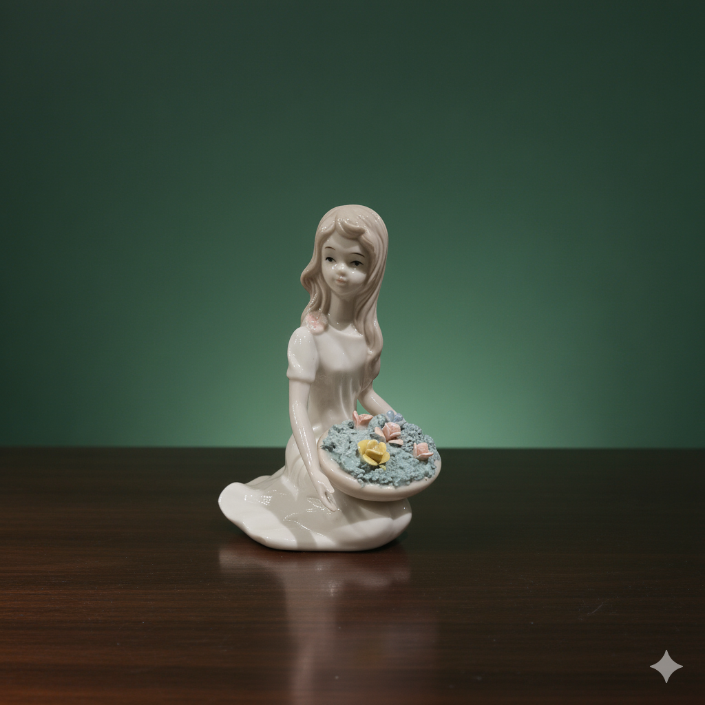 Vintage Little Girl with Pot of Flowers Display Figurine