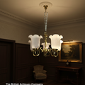 Regal Three-Arm Brass Chandelier with Fluted Tulip Shades