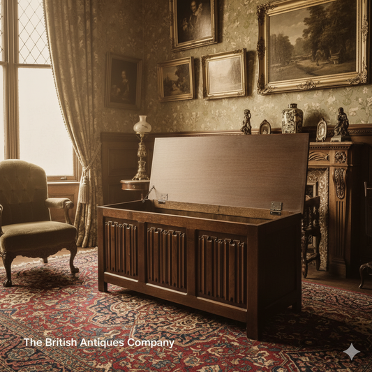 Antique English Oak Carved Blanket Chest / Coffer (Circa Early 20th Century)