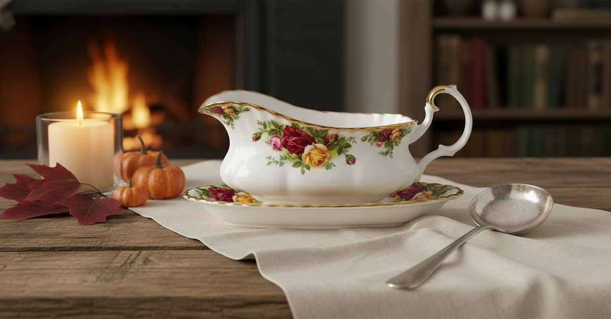 Vintage Royal Albert Old Country Roses Gravy Boat with Saucer