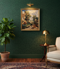 Vintage beautiful Needlepoint art work of traveller in the wood