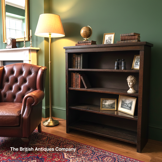 Vintage Dark Oak Open Bookcase (L91cm x D27cm x 103cm)