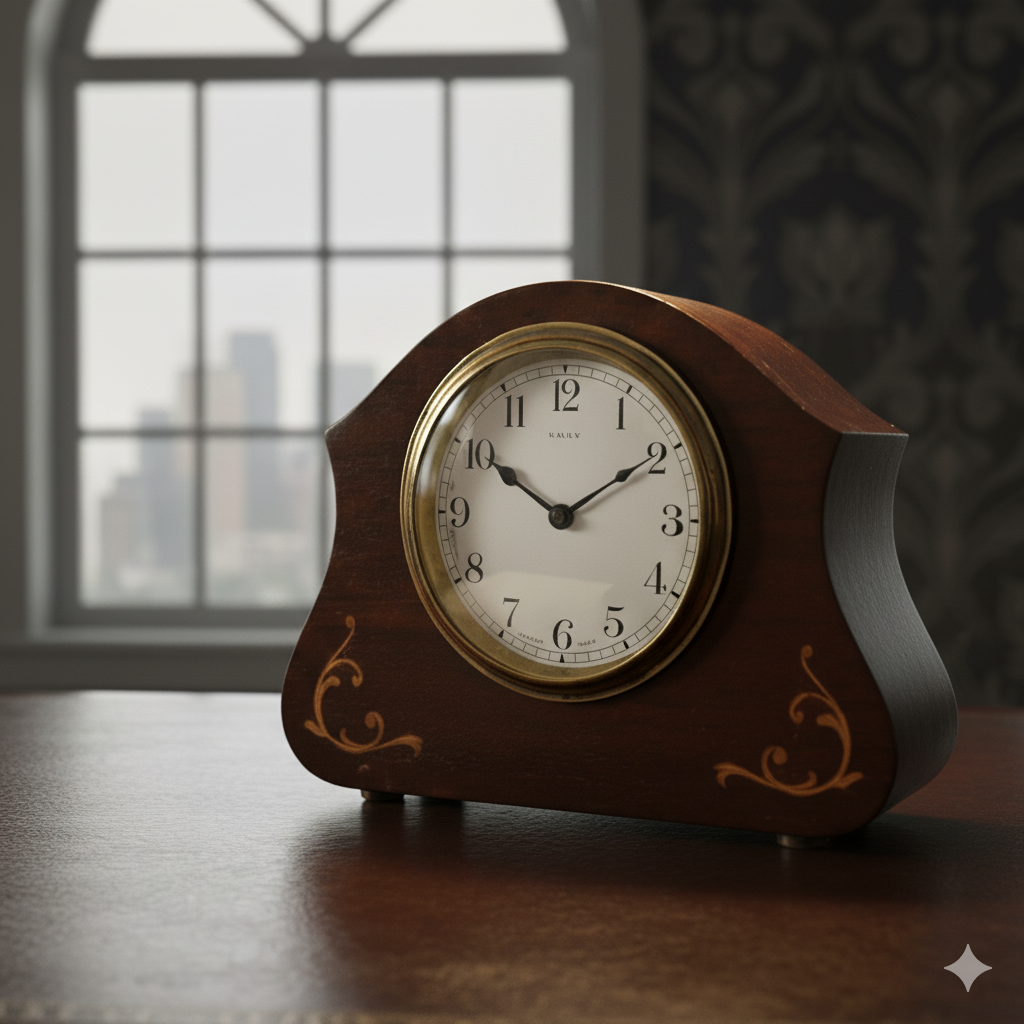 Classic Wooden Mantle Clock with Inlay