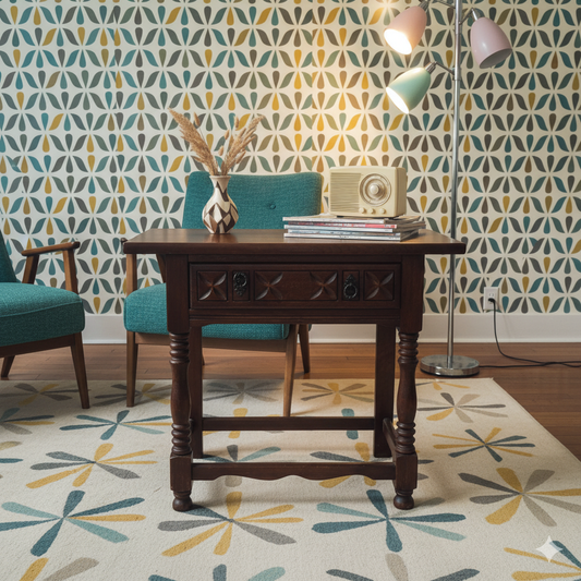 19th Century Oak  Table, with a Carved Frieze Drawer on Turned Supports.