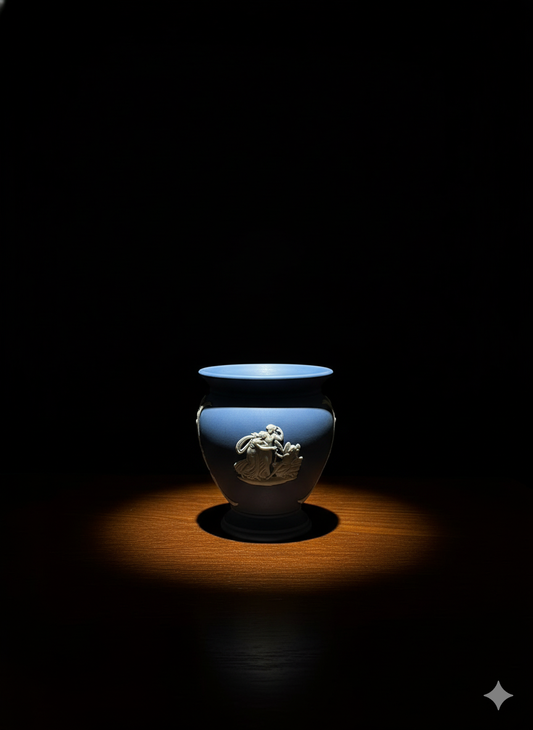 Classic Blue Jasperware Pot with Figural Relief