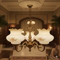 Victorian-Style Brass Chandelier with Hand-Painted Floral Shades
