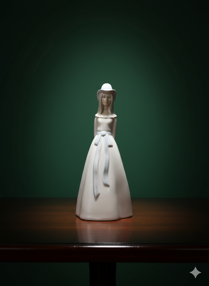 Slender Art Deco Style Porcelain Figurine of a Lady in a Hat