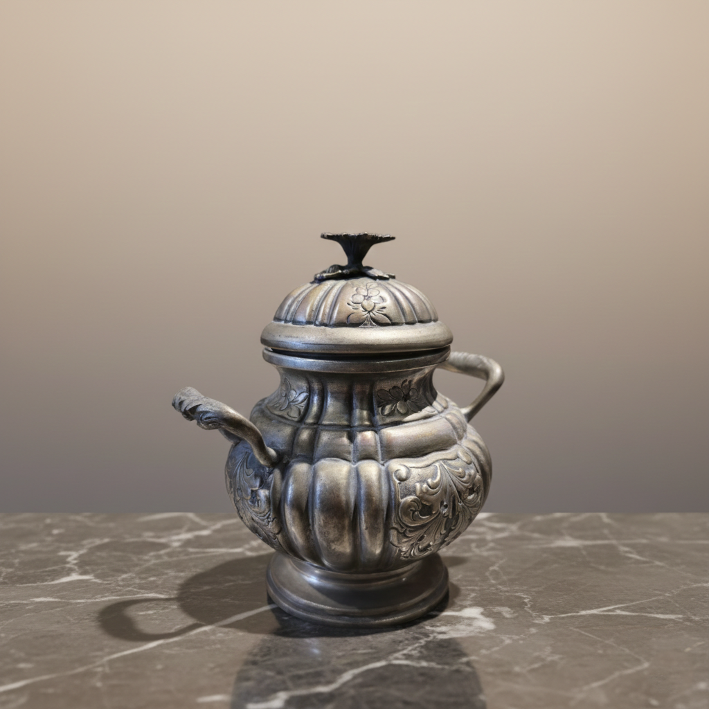 Antique Pewter Rococo-Style Sugar Cellar