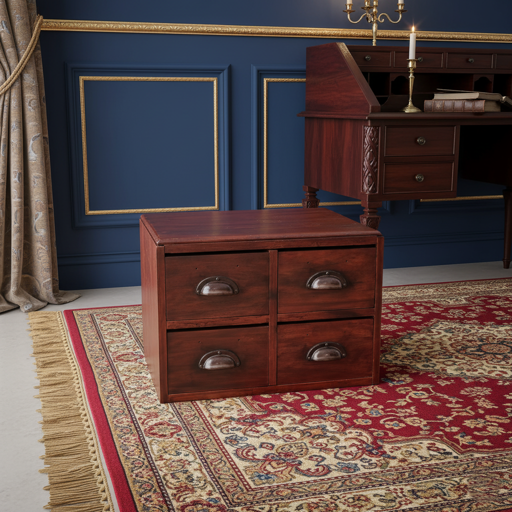 Vintage Solid Wood Apothecary-Style Chest with 4 Drawers
