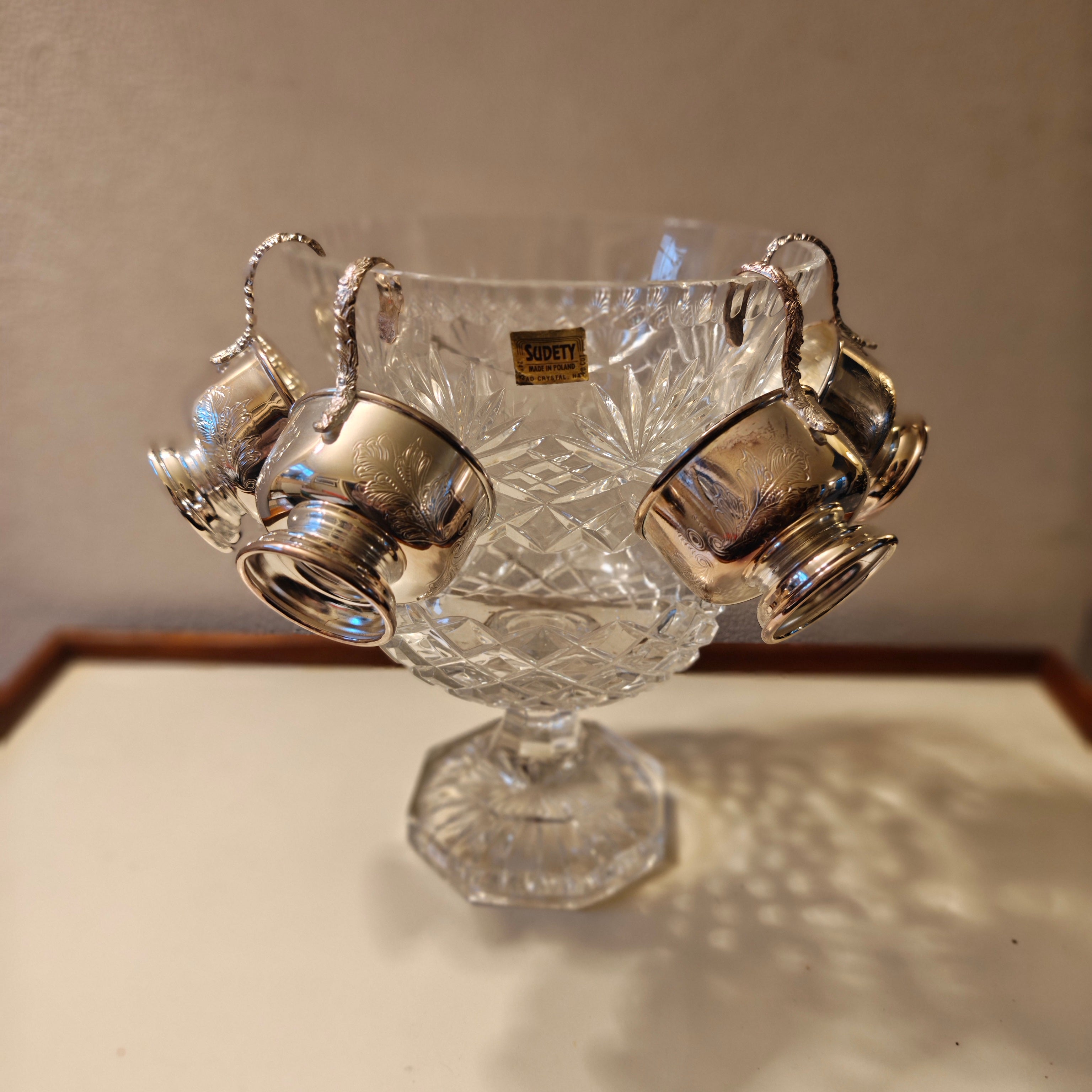 Crystal Punch bowl with SIlver plated cup 