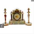 20th Century French onyx clock garniture of architectural form