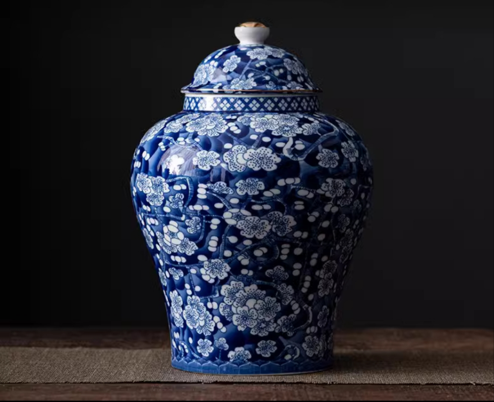 High quality blue and white porcelain hand made Ginger jar - 5020ml - 31 cm Height