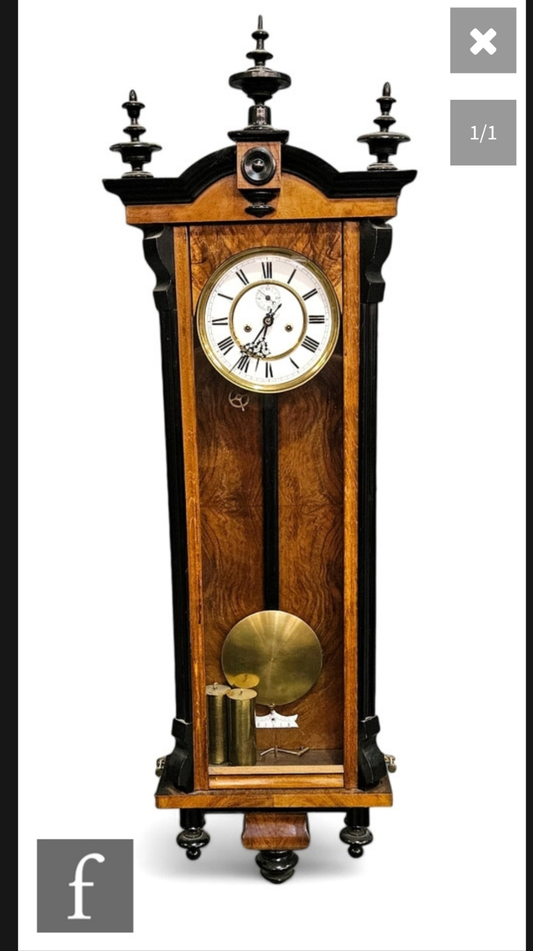 19th Century part ebonised walnut regulator wall clock, eight day double weight