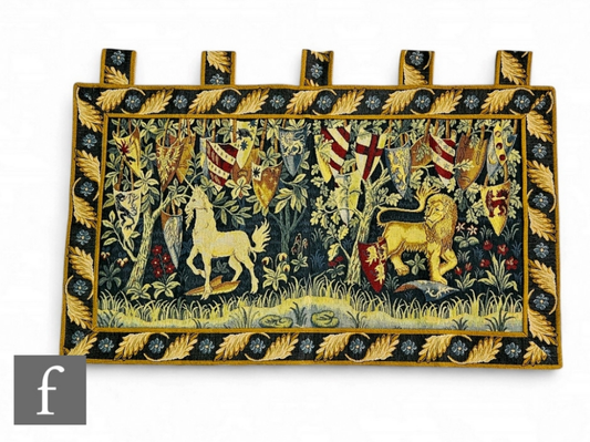 Wall tapestry panel after William Morris from the Knights of the Round Table, Unicorn, Lion & Shields