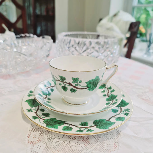 Crown Staffordshire fine Bone China ivy tea set  trio