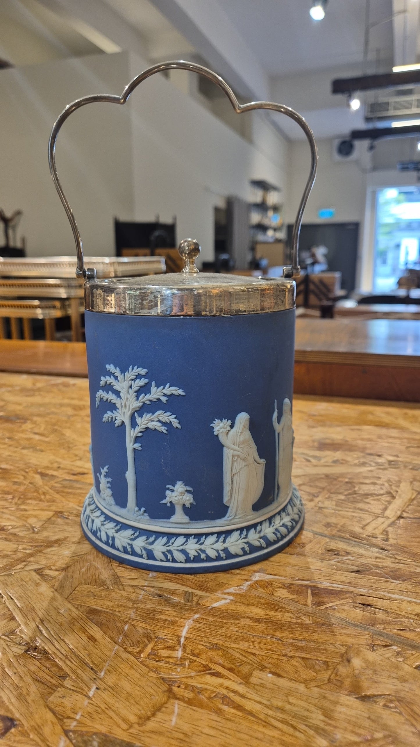 Rare Wedgwood Jasperware dark blue biscuit barrel