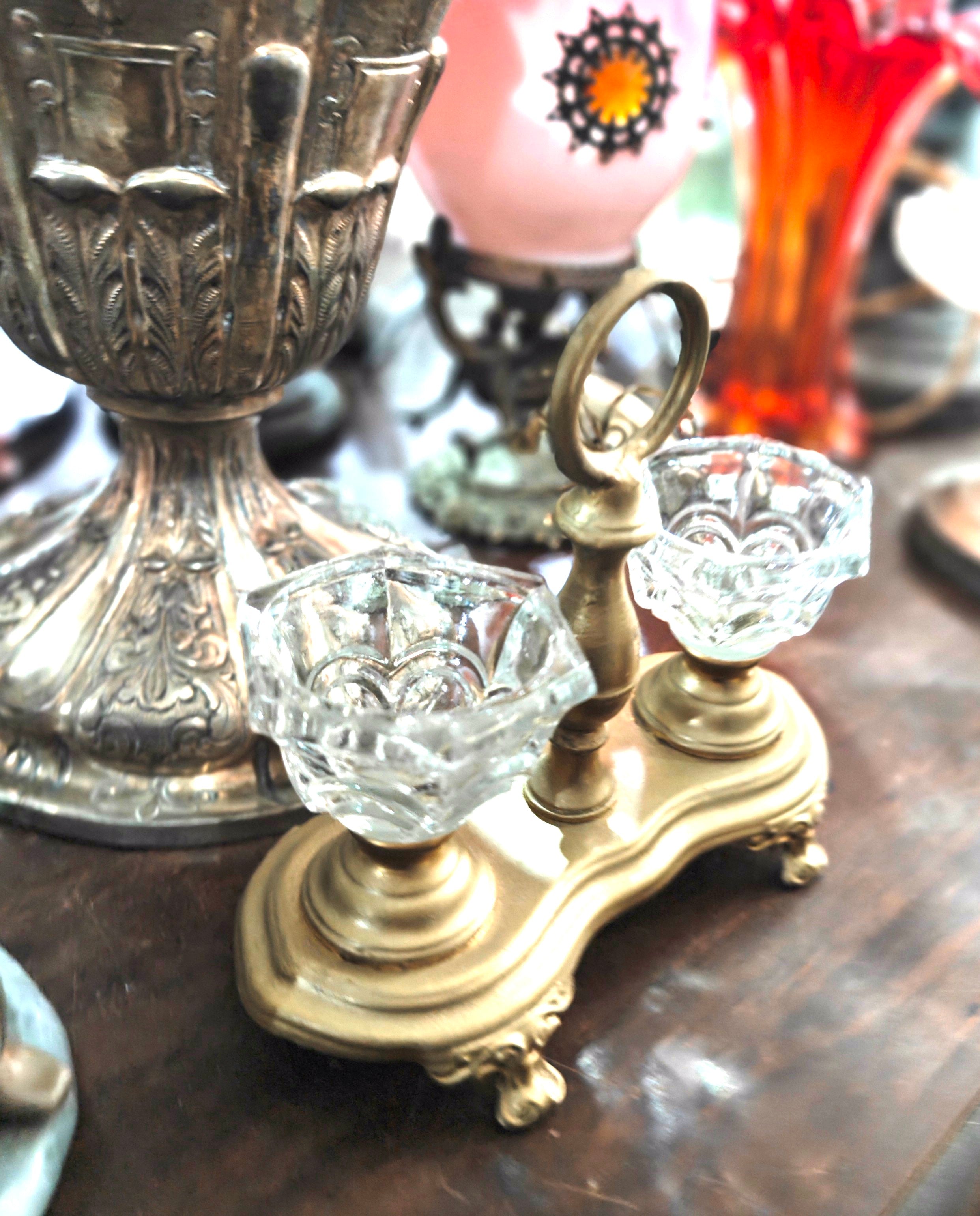 New Arrival ! Antique Italian Double Inkwell Baroque Revival Style