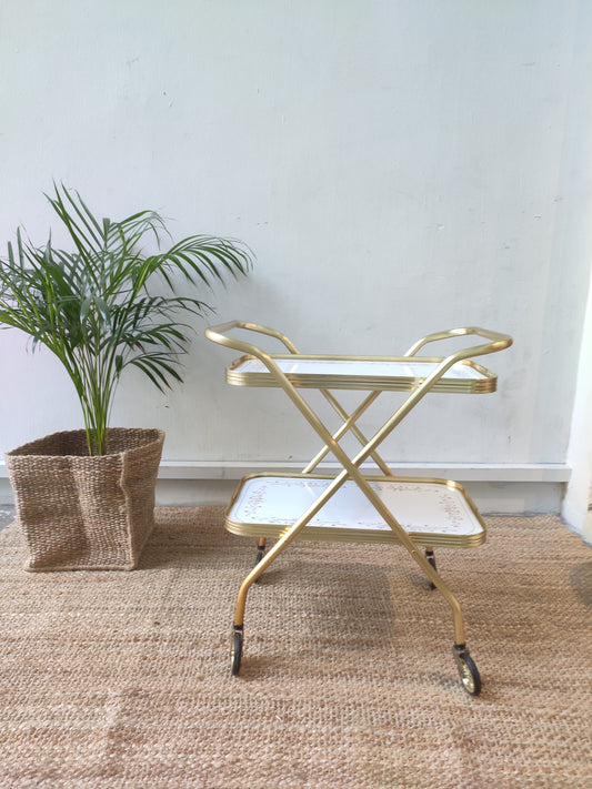 Foldable 2 Tier  Gold Hostess trolley