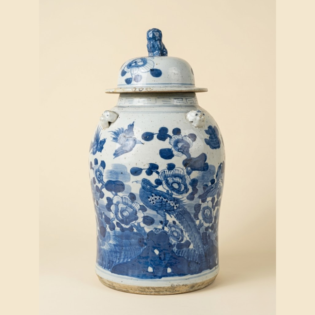 Late 1800s Handpainted Ginger Jar with Cover