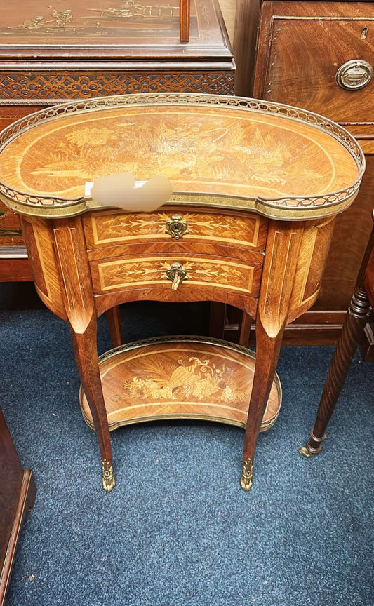 A magnificent French Kingwood and Marquetry Inlaid Kidney Shaped Side Table
