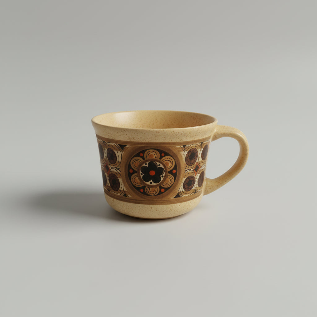 Decorative gold cup with intricate patterns on a white surface