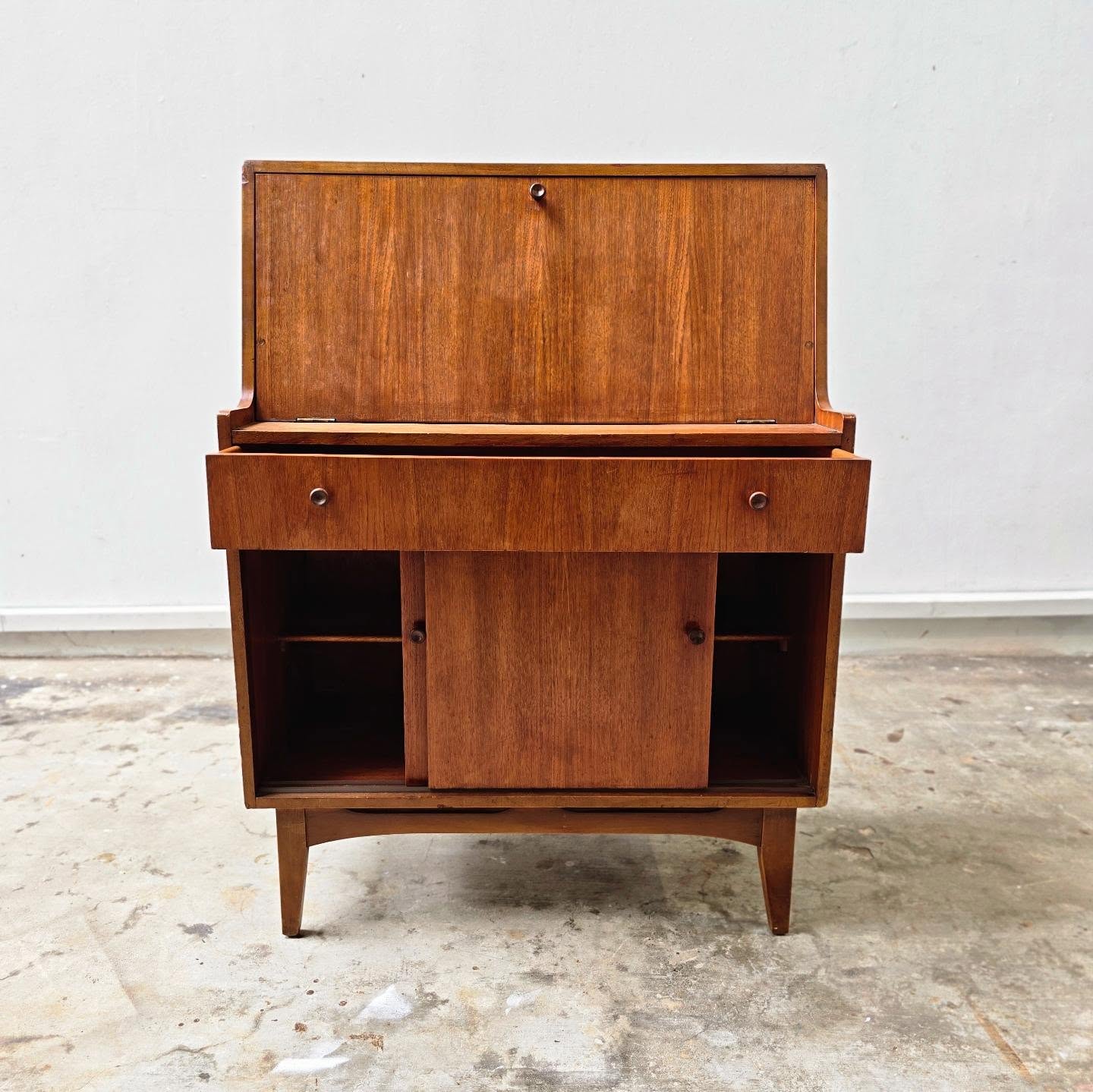 Mid-century amber teak secretary