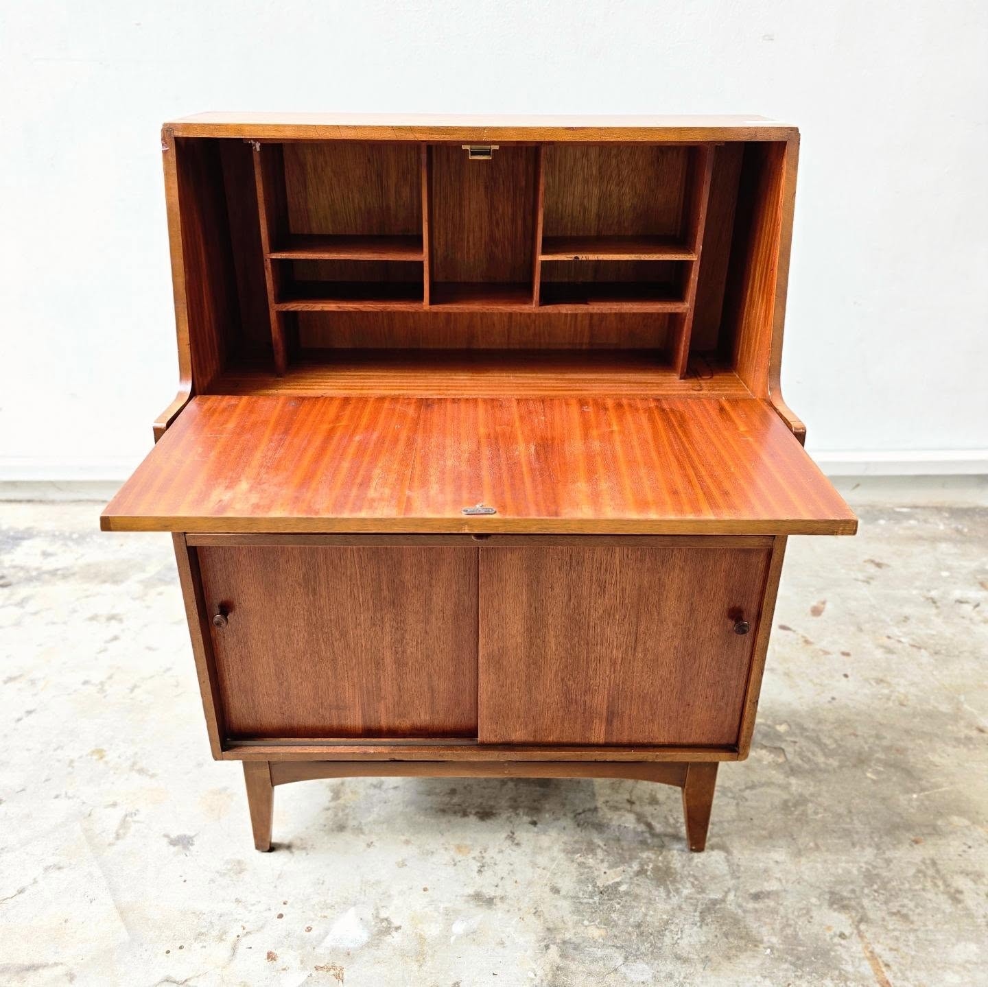 Mid-century amber teak secretary