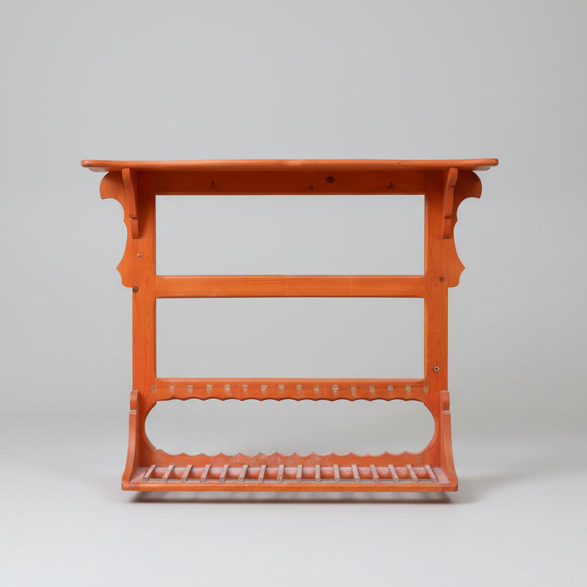 Vintage Solid Italian Pine Handmade & Carved Wall Mounted Kitchen Plate Rack