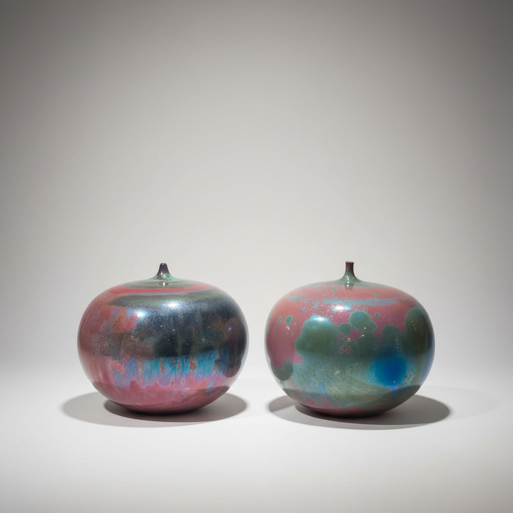 Pair of Hand-Thrown Studio Pottery Luster Apples – Iridescent Art