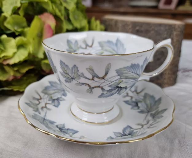 Vintage ROYAL ALBERT Bone China England SILVER MAPLE Set Footed Cup & Saucer