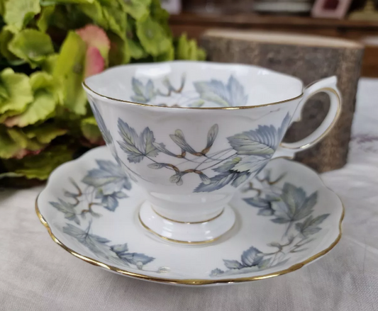 Vintage ROYAL ALBERT Bone China England SILVER MAPLE Set Footed Cup & Saucer