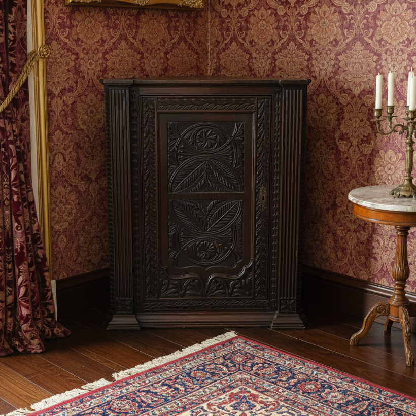 Rare Georgian Hand-Carved Oak Corner Cabinet