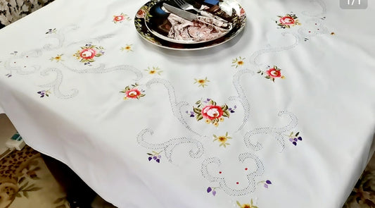 Embroidery 112x 190 cotton Linen table cloth