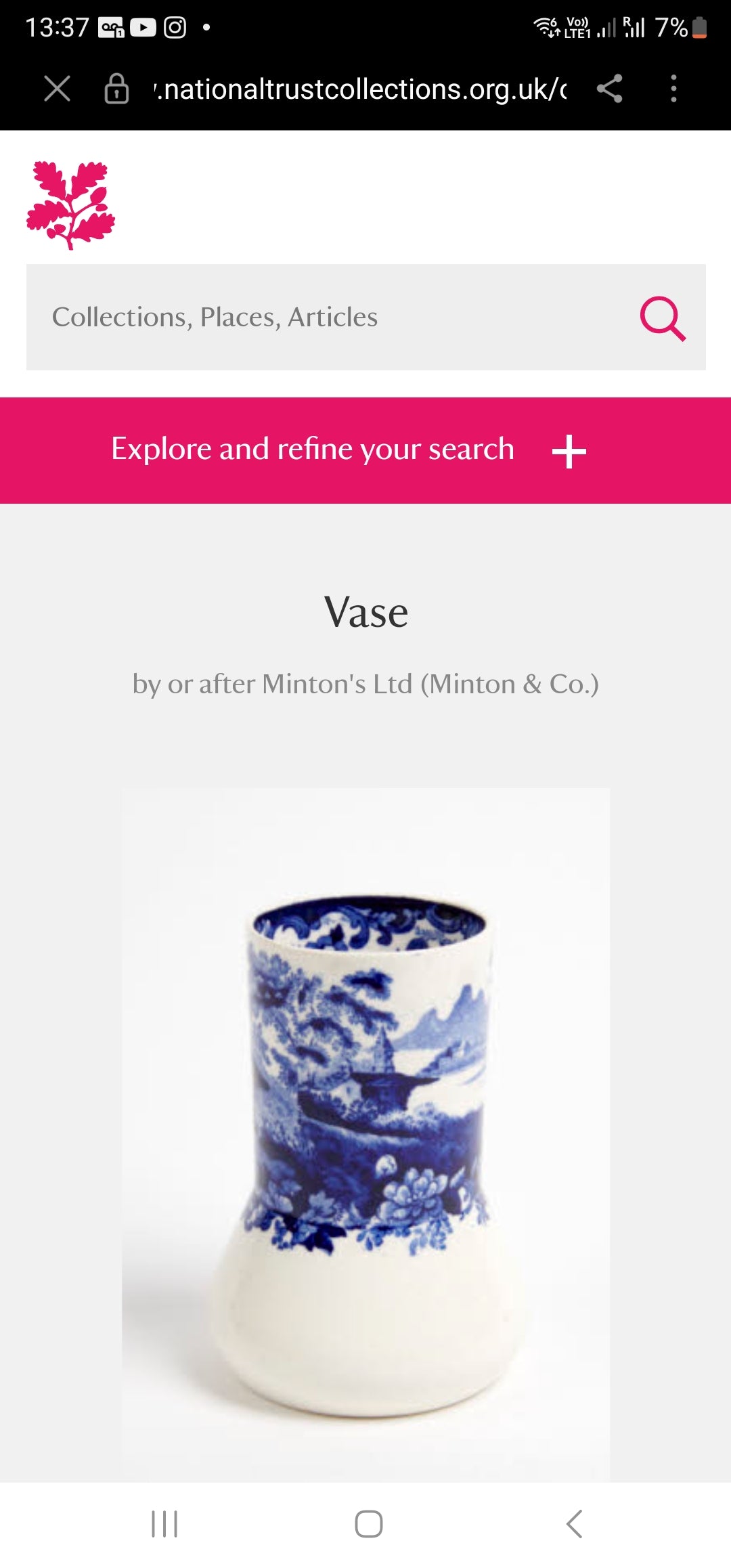 Museum Quality 1910 Minton blue and white vase