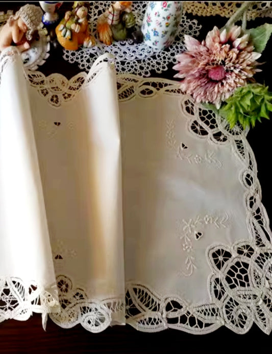 Linen table runner hand embroidered 40 x 173